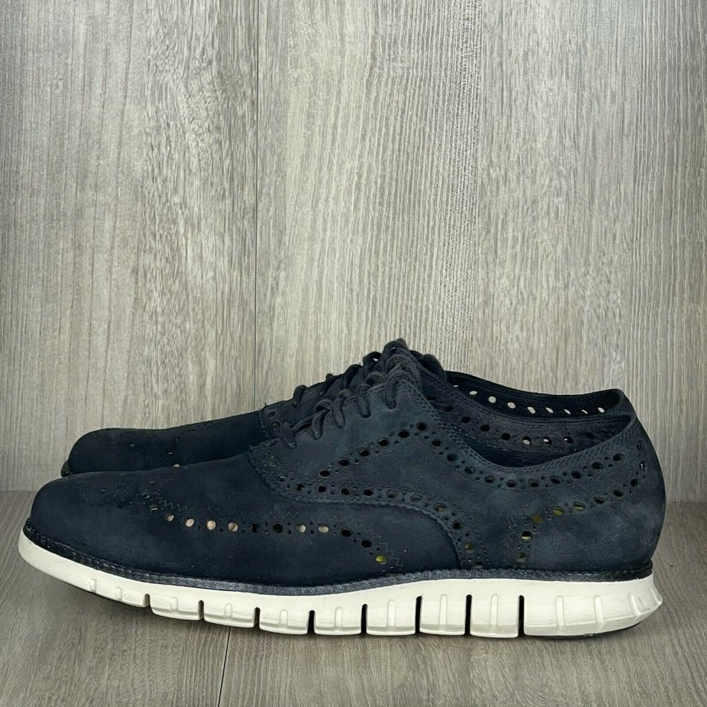 Cole Hann Men's ZEROGRAND Lace Up Wingtip Casual Oxford Shoe Black Sz 10M Suede - Picture 3 of 11